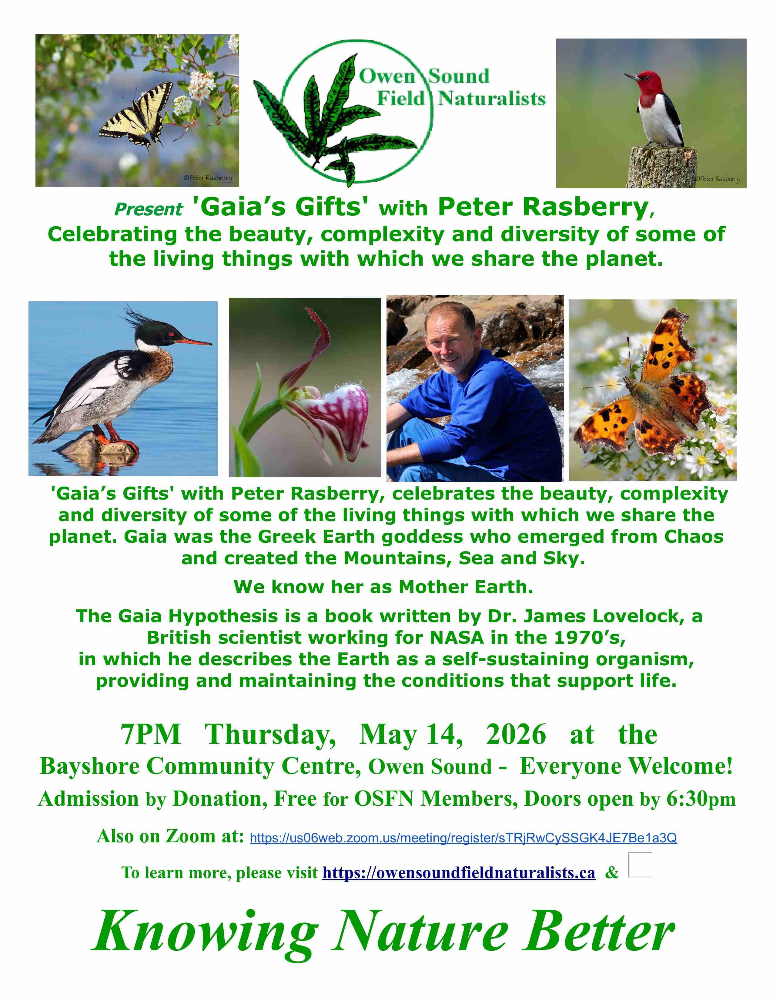 Event image Owen Sound Field Naturalists present Gaia's Gift with Peter Rasberry